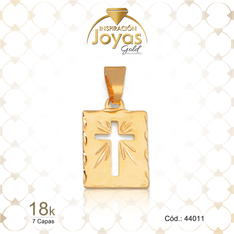 Dije de Oro Enchapado Dorado Religioso Placa Con Cruz Largo: 1,4 Ancho: 0,1 - 44011