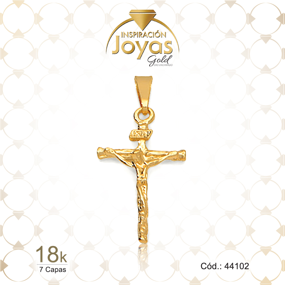 Dije de Oro Enchapado Dorado Religioso Cruz Largo: 2 Ancho: 0,2 - 44102