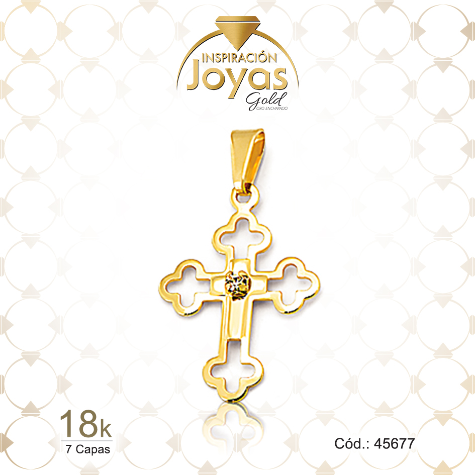 Dije de Oro Enchapado Dorado Religioso Circón Cruz Largo: 2 Ancho: 0,1 - 45677