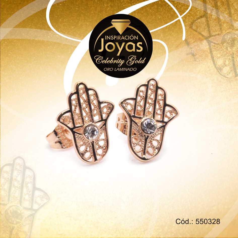 Zarcillo Celebrity Gold Aleación Circón Dorado Mano de Fatima - 550328