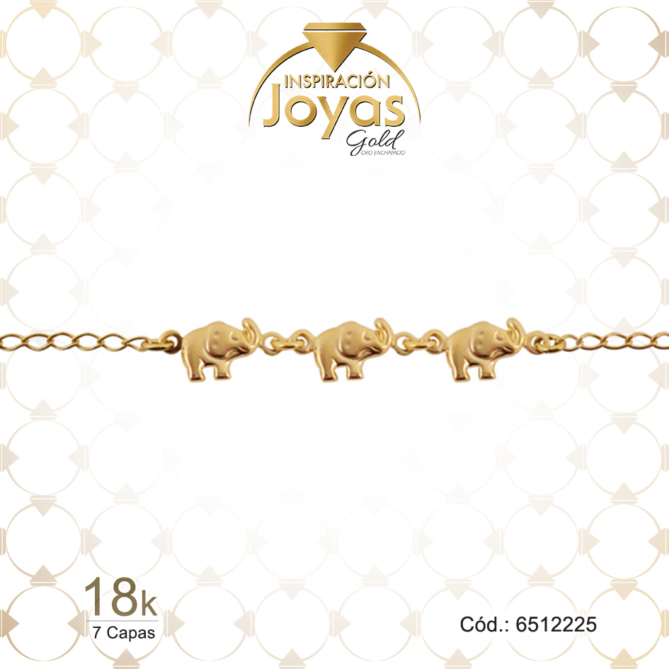 Tobillera de Oro Enchapado Dorado Lisa Elefante Largo: 25 Ancho: 0,2 - 6512225