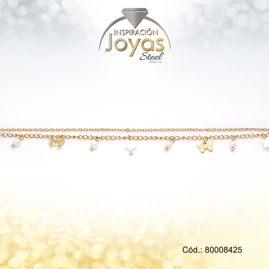 Tobillera Acero Dorado Colgantes Estrella Nacar/Perla - 80008425