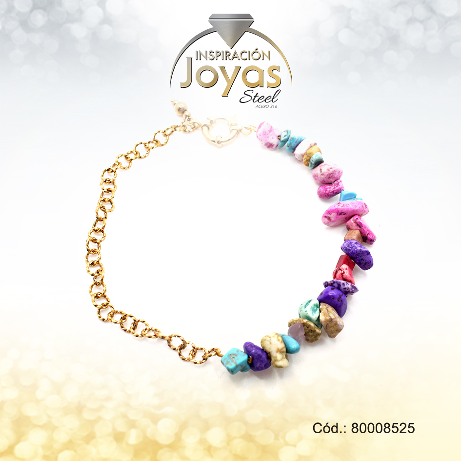 Tobillera Acero Dorado Piedras Colores - 80008525