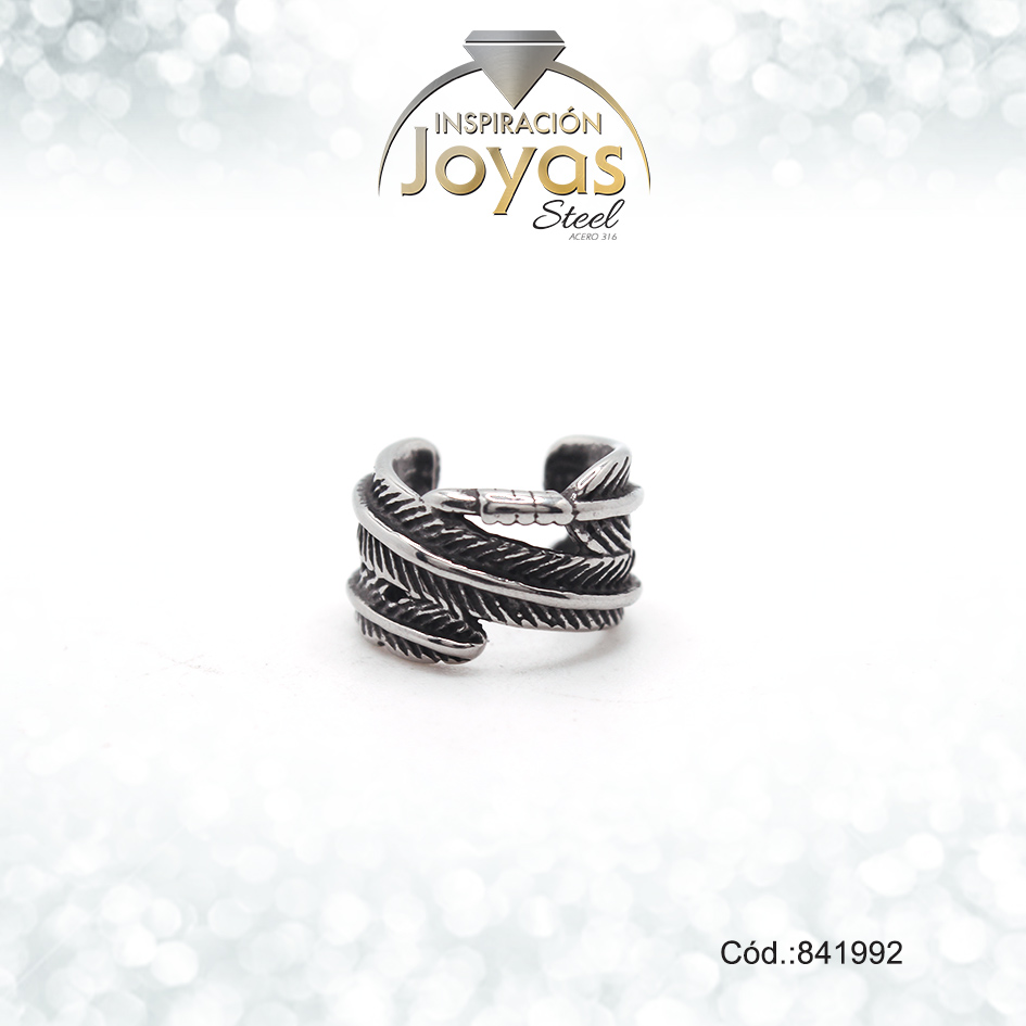 Earcuff Acero Plateado Forma Pluma Entrelazado - 841992