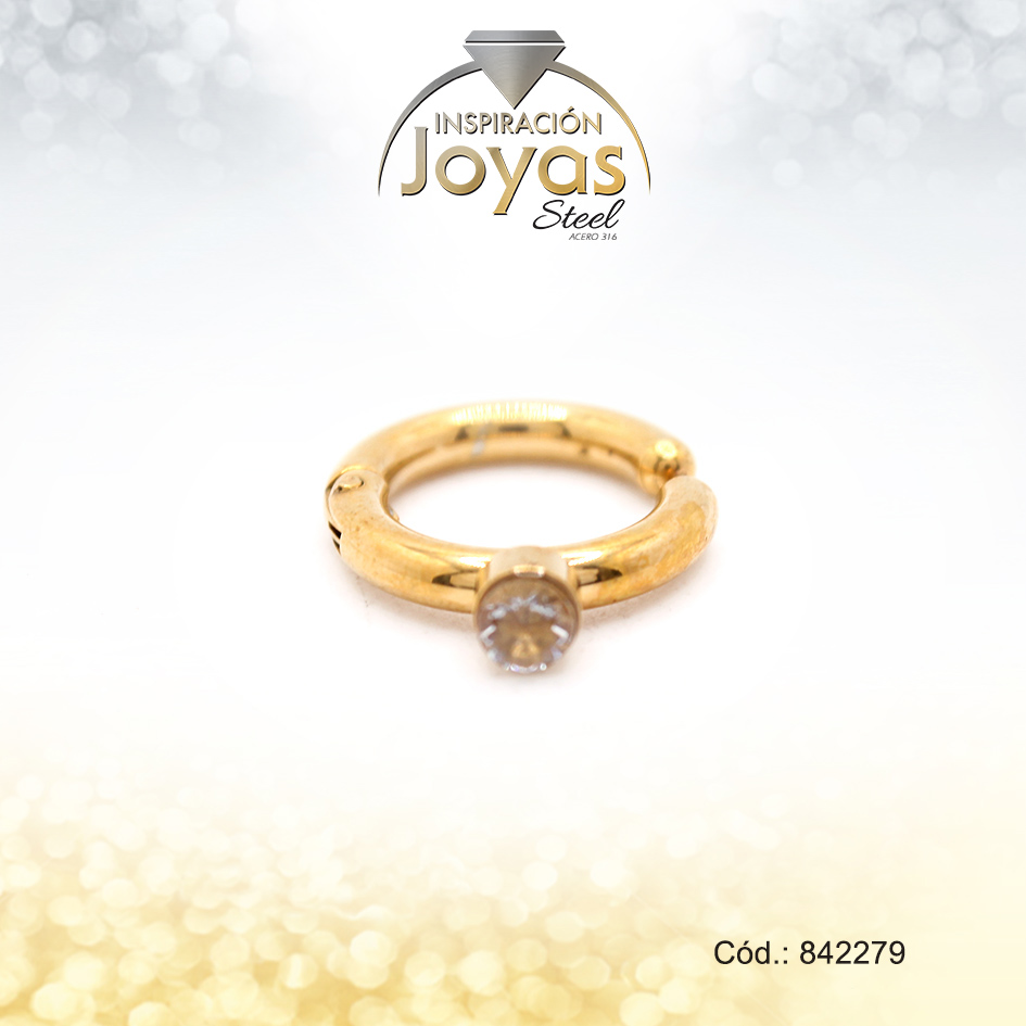 Earcuff Acero Dorado Solitario Circon Blanco - 842279