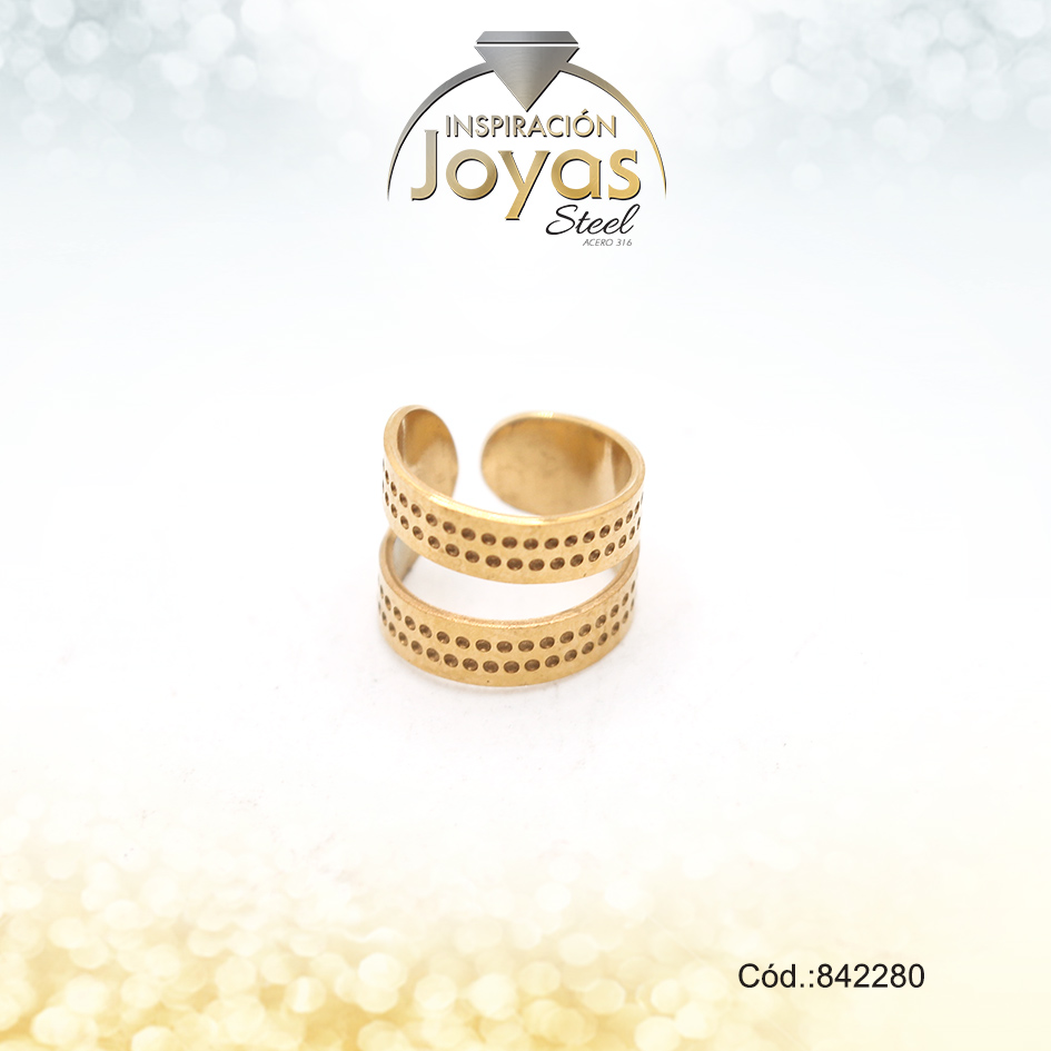 Earcuff Acero Dorado Con Doble Barra Con Repuje - 842280