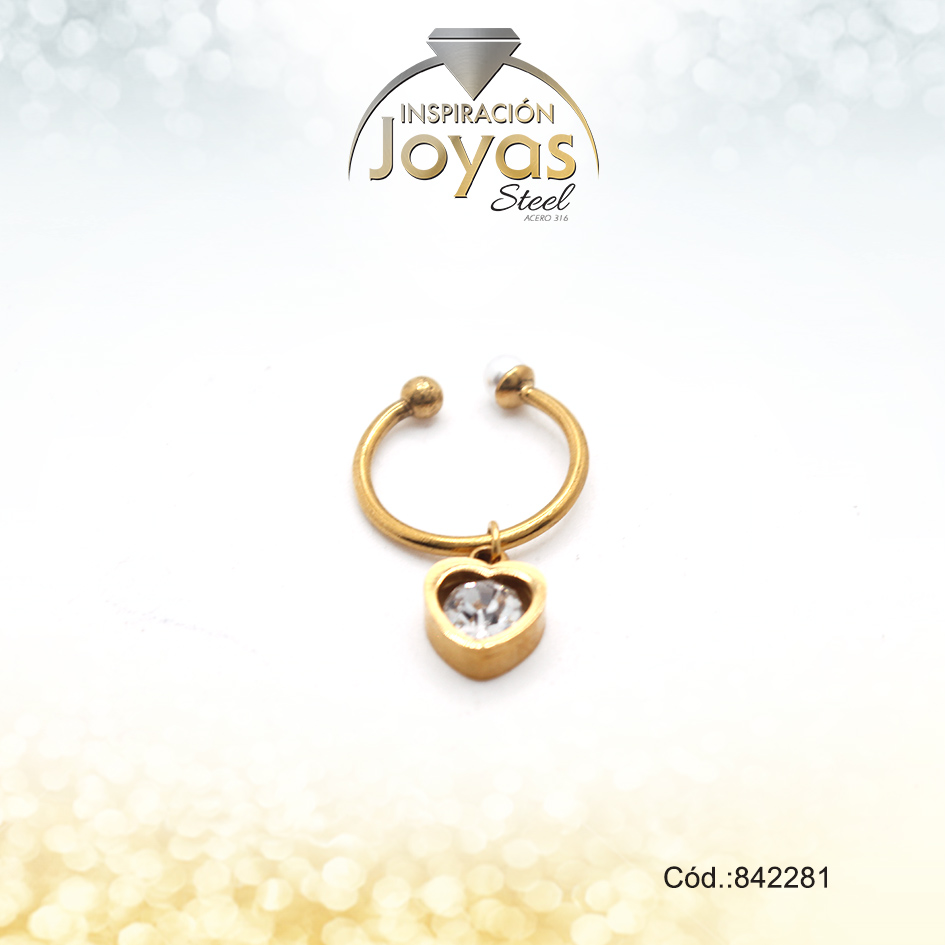 Earcuff Acero Dorado Con Colgante De Corazon Y Circon Blanco - 842281