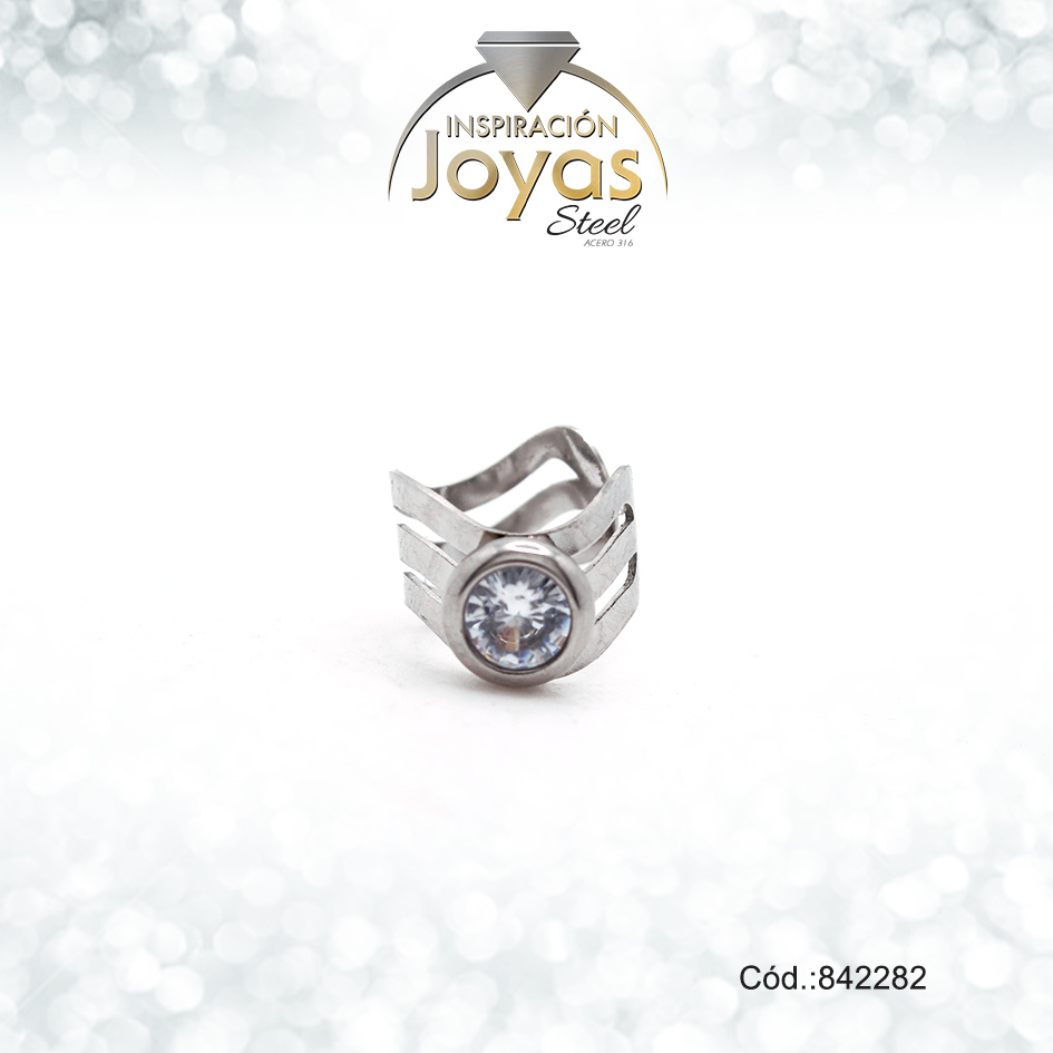 Earcuff Acero Plateado Triple Barra Con Circon Blanco Central - 842282