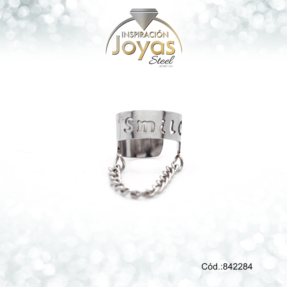 Earcuff Acero Plateado "Smile" Con Cadeneta - 842284