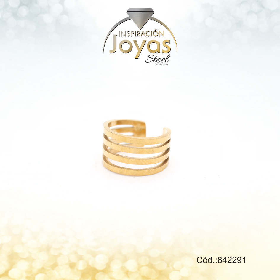 Earcuff Acero Dorado Triple Barra Liso - 842291