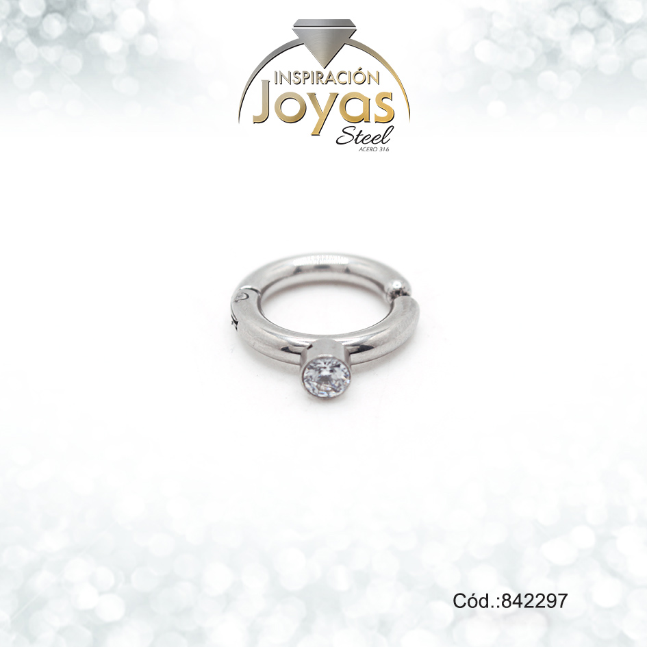 Earcuff Acero Plateado Solitario Circon Blanco - 842297