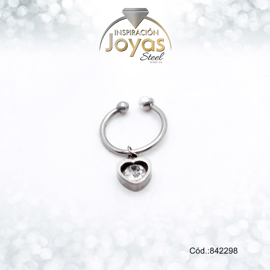 Earcuff Acero Plateado Colgante De Corazon Con Circon Blanco - 842298