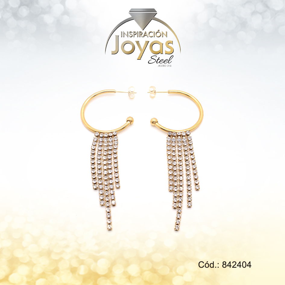 Zarcillo Acero Dorado Estilo Argolla Colgantes LluviA De Circones - 842404
