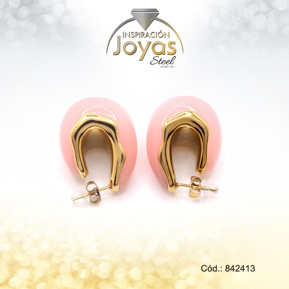 Zarcillo Acero Dorado Forma De Camaron Color Rosado - 842413