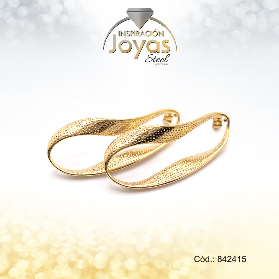 Zarcillo De Acero Dorado Ondulado  - 842415