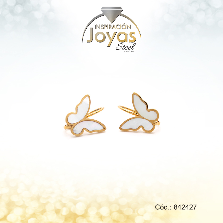 Zarcillo Catalan De Acero Dorado Con Mariposa - 842427