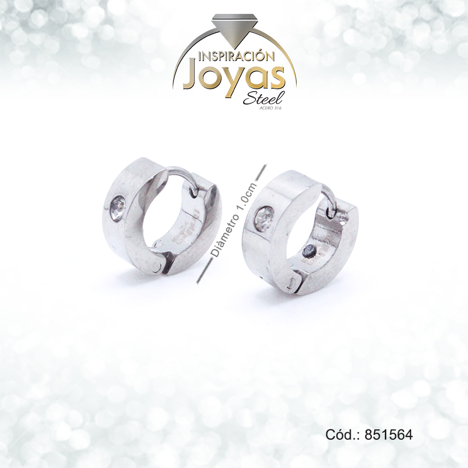Argolla Acero Tubular Delgada Huggie/Circon Plateado Blanco Incercion - 851564
