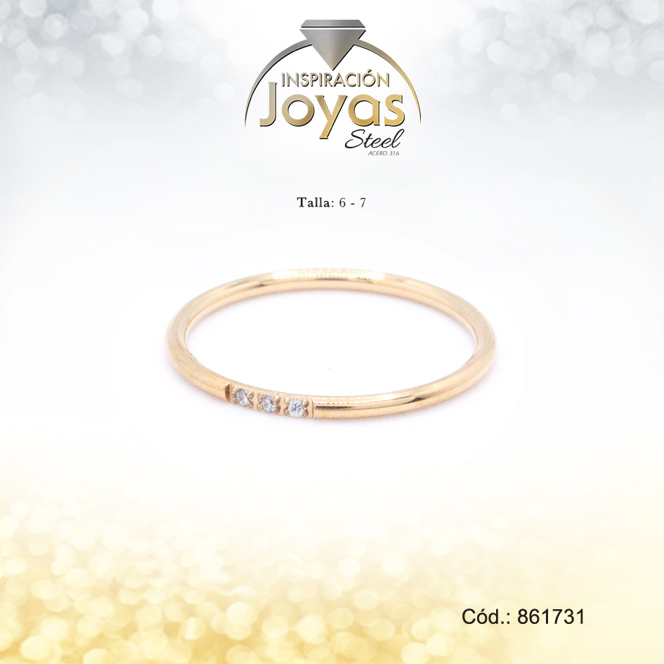 Anillo - Acero - Forma De Aro - Dorado - Circon Blanco T: 6 - 86173160