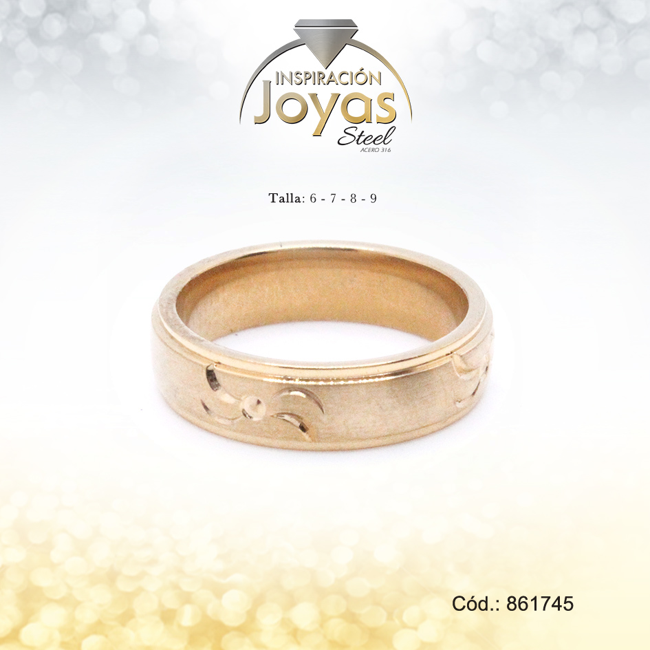 Anillo - Acero - Forma De Aro De Matrimonio - Dorado - Repuje T: 6 - 86174560