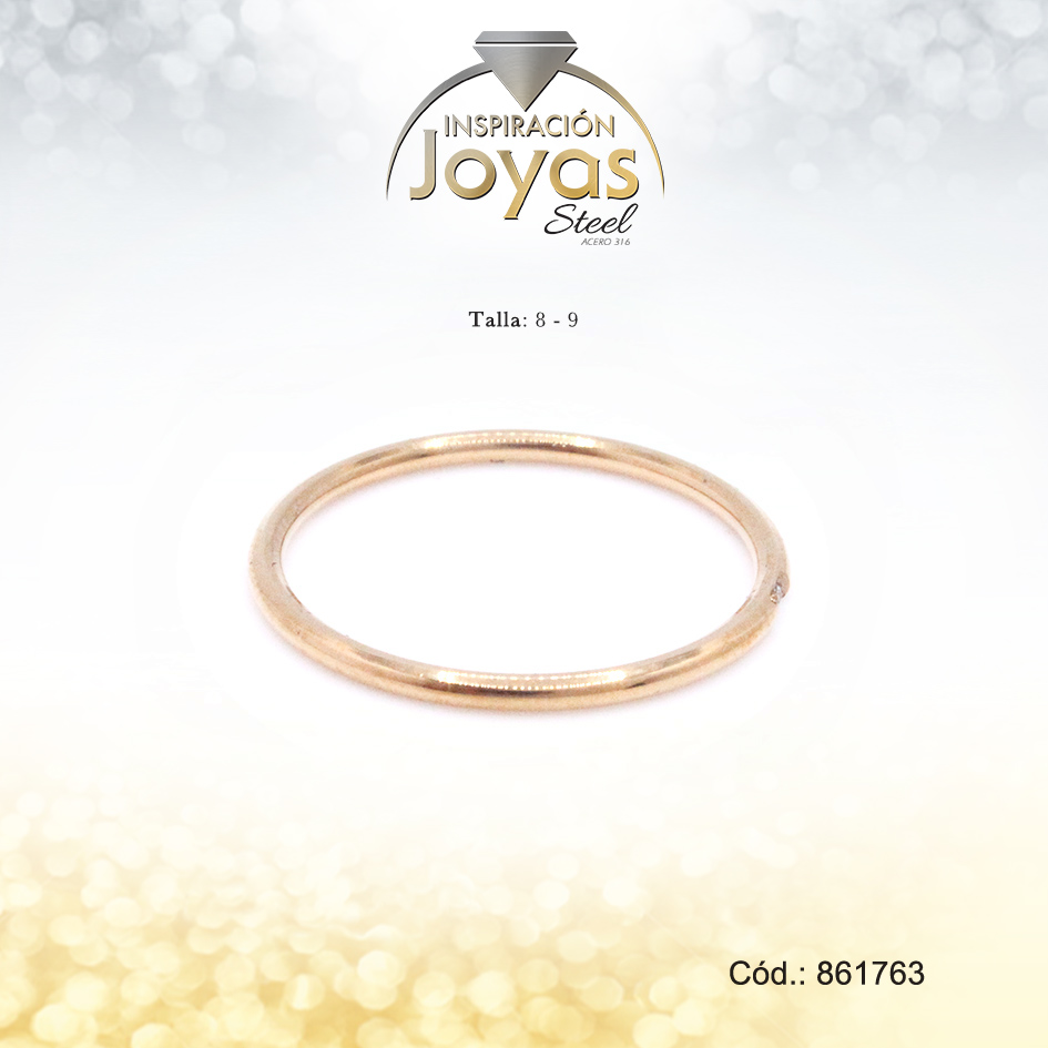Anillo - Acero - Forma De Aro - Dorado - Circon Blanco T: 8 - 86176380