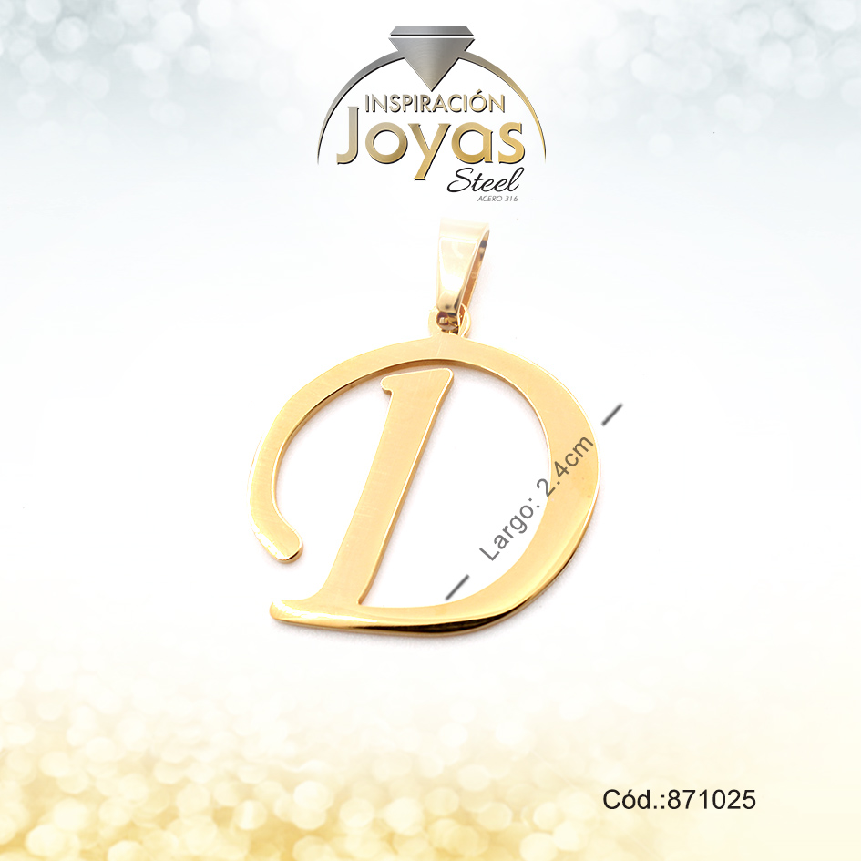 Dije - Acero - Letra D - Grande - Dorado - Liso D: 2,7Cm - 871025