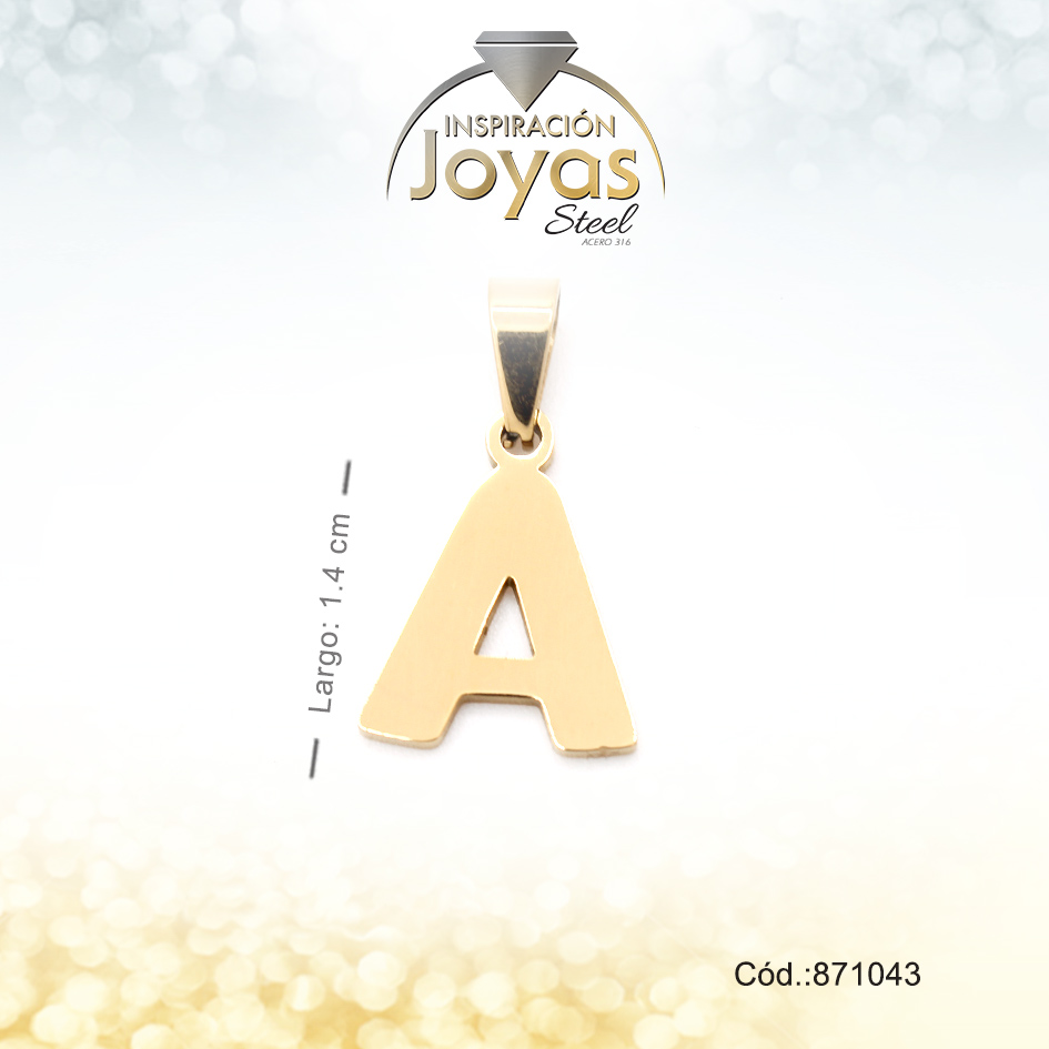 Dije - Acero - Letra A - Mediana - Dorado - Liso D: 1,4Cm - 871043