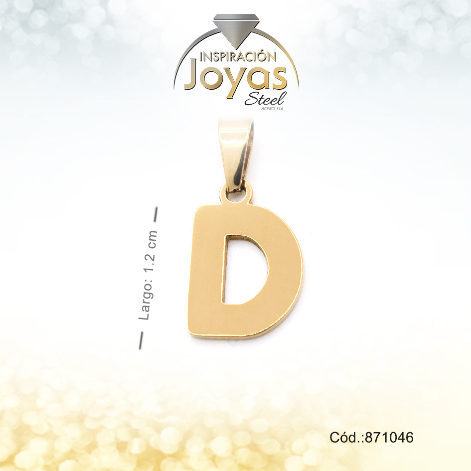 Dije - Acero - Letra D - Mediana - Dorado - Liso D: 1,2Cm - 871046