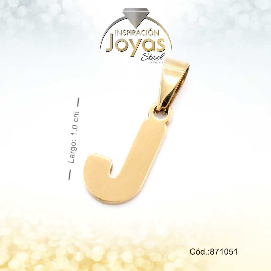 Dije - Acero - Letra J - Mediana - Dorado - Liso D: 0,9Cm - 871051