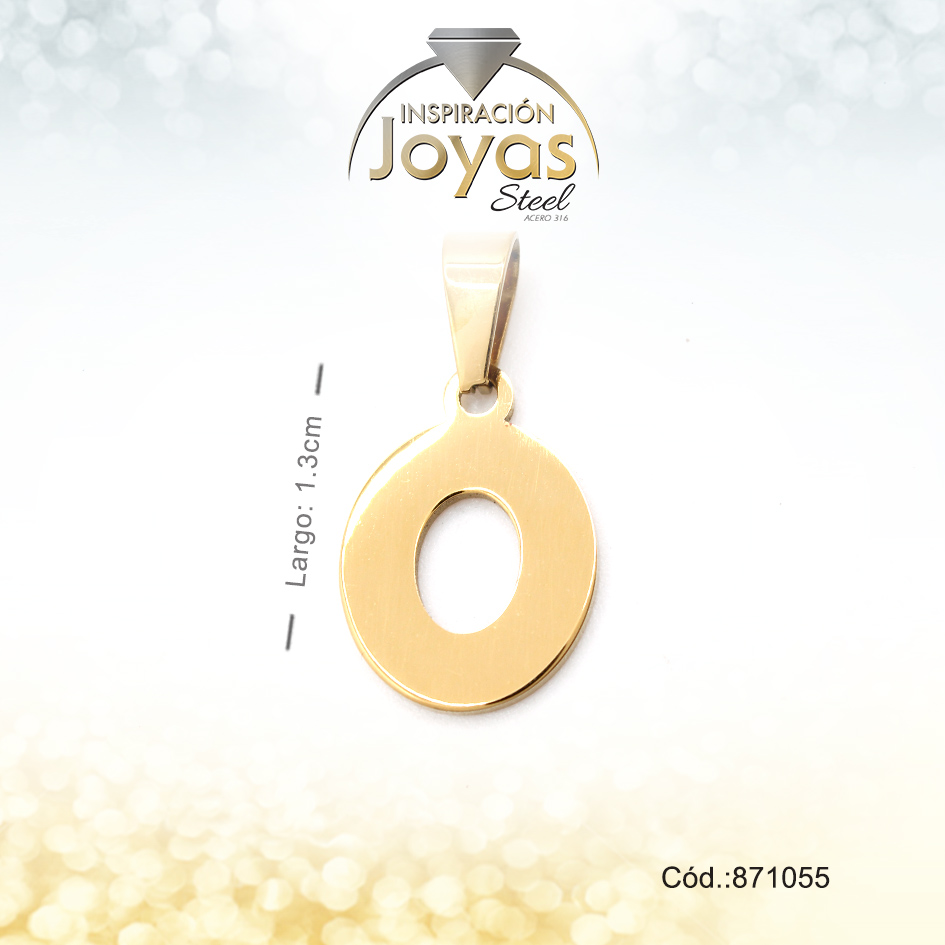 Dije - Acero - Letra O - Mediana - Dorado - Liso D: 1,3Cm - 871055