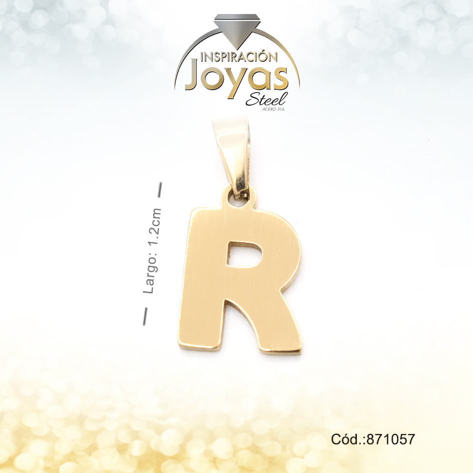 Dije - Acero - Letra R - Mediana - Dorado - Liso D: 1,2Cm - 871057