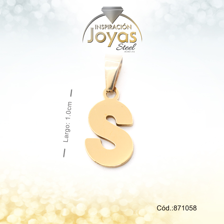 Dije - Acero - Letra S - Mediana - Dorado - Liso D: 1Cm - 871058
