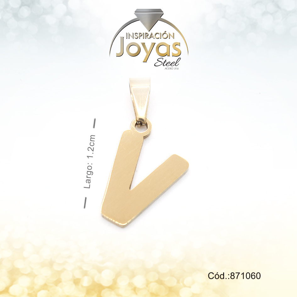 Dije - Acero - Letra V - Mediana - Dorado - Liso D: 1,2Cm - 871060